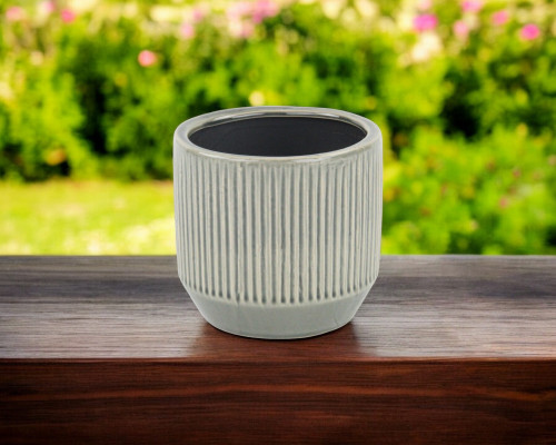 6" Gray Striped Ceramic Indoor Outdoor Round Pot Planter N270-487434